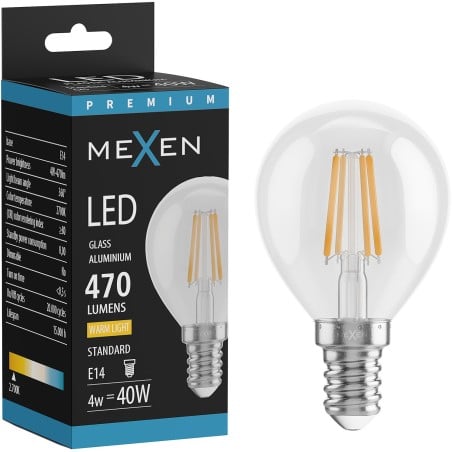 Mexen Vintis Ampoule à filament LED E14, G45, 4W, Chaude - 2700K, 470 lm, claire - L156-E14-0427-00