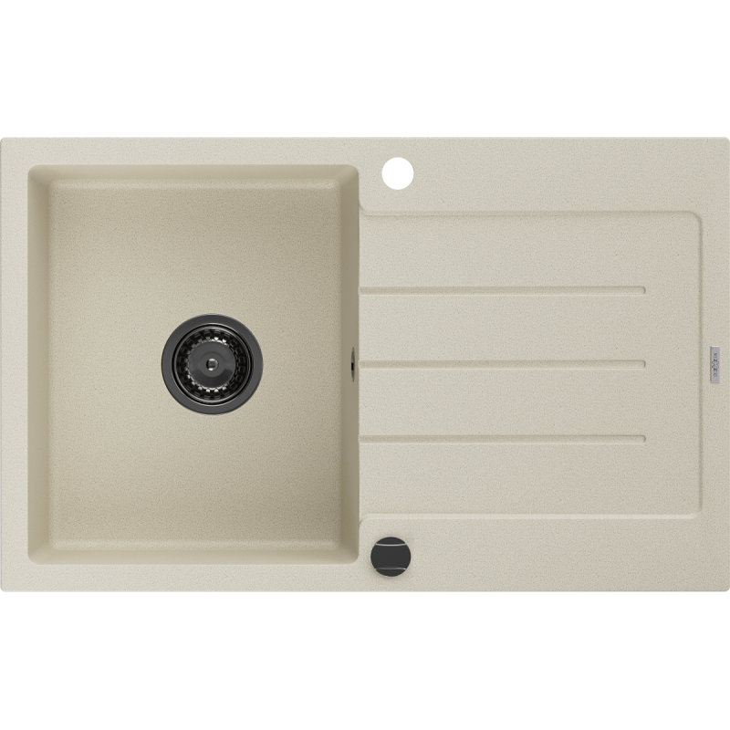 Mexen Bruno évier en granit à 1 cuve avec égouttoir 795 x 495 mm, Beige, siphon Noir - 6513791010-69-B