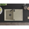 Mexen Bruno évier en granit à 1 bac avec égouttoir 795 x 495 mm, beige, siphon noir - 6513791010-69-B