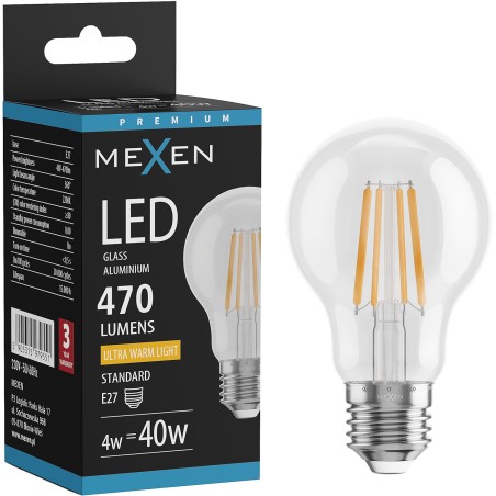 Mexen Vintis Ampoule à filament LED E27, A60, 4W, Chaude - 2200K, 470 lm, claire - L150-E27-0422-00