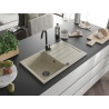 Mexen Bruno évier en granit à 1 bac avec égouttoir 795 x 495 mm, beige, siphon noir - 6513791010-69-B