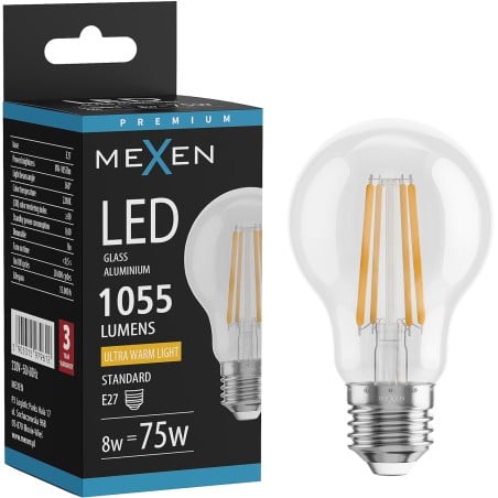 Mexen Vintis Ampoule LED filament E27, A60, 8W, Chaude - 2200K, 1055 lm, claire - L150-E27-0822-00