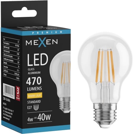 Mexen Vintis Ampoule à filament LED E27, A60, 4W, Chaude - 2700K, 470 lm, claire - L150-E27-0427-00