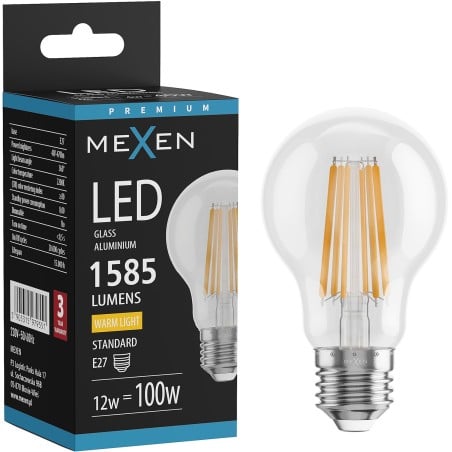 Mexen Vintis Ampoule à filament LED E27, A60, 12W, Chaude - 2700K, 1585 lm, claire - L150-E27-1227-00
