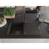 Mexen Bruno évier en granit à 1 bac avec égouttoir 795 x 495 mm, noir/doré métallisé, siphon noir - 6513791010-75-B