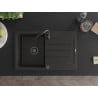 Mexen Bruno évier en granit à 1 bac avec égouttoir 795 x 495 mm, noir/doré métallisé, siphon noir - 6513791010-75-B