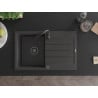 Mexen Bruno évier en granit 1 bac avec égouttoir 795 x 495 mm, noir moucheté, siphon noir - 6513791010-76-B