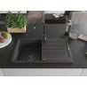 Mexen Bruno évier en granit 1 bac avec égouttoir 795 x 495 mm, noir moucheté, siphon noir - 6513791010-76-B
