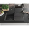 Mexen Bruno évier en granit à 1 bac avec égouttoir 795 x 495 mm, noir moucheté, siphon noir - 6513791010-76-B