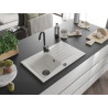 Mexen Cesar évier en granit 1 bac avec égouttoir 775 x 470 mm, blanc, siphon noir - 6514771010-20-B