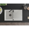 Mexen Cesar évier en granit 1 bac avec égouttoir 775 x 470 mm, blanc, siphon noir - 6514771010-20-B