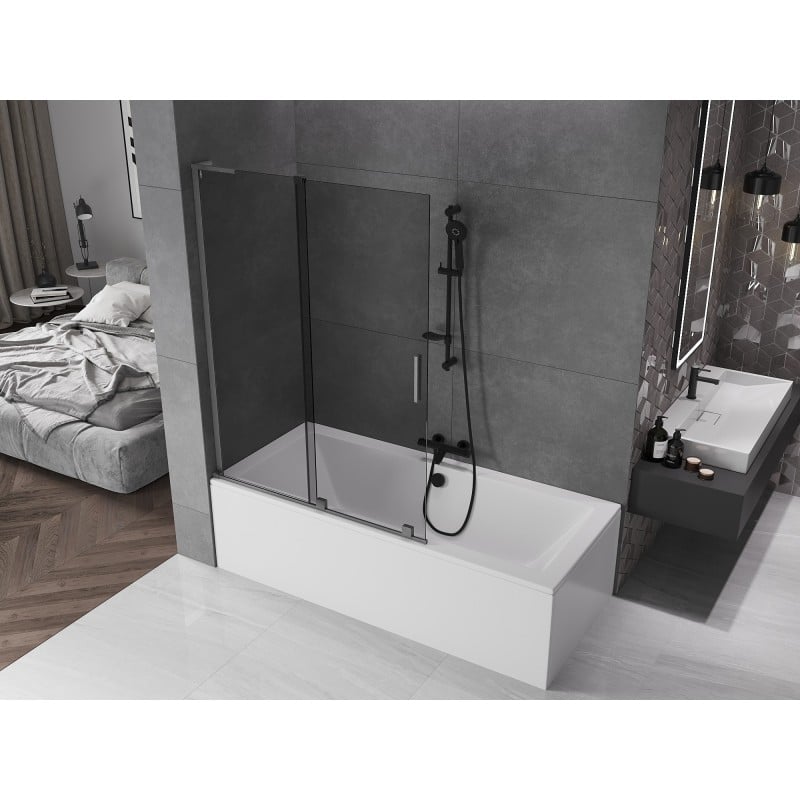 Mexen Velar L paroi de baignoire coulissante à 2 panneaux 120 x 150 cm, graphite, gris pistolet brossé - 896-120-003-41-66