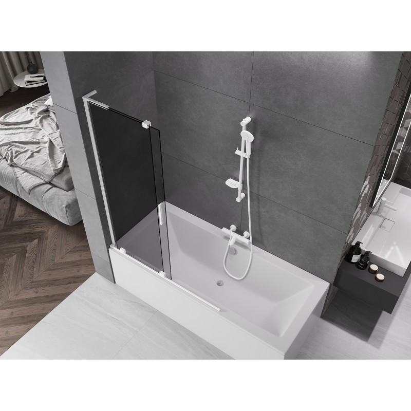 Mexen Velar L pare-douche pour baignoire, coulissant à 2 vantaux 120 x 150 cm, graphite, blanc - 896-120-003-41-20