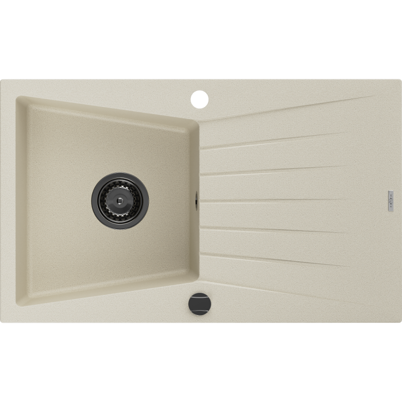 Mexen Cesar évier en granit à 1 cuve avec égouttoir 775 x 470 mm, Beige, siphon Noir - 6514771010-69-B
