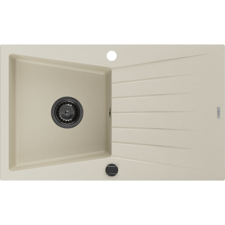 Mexen Cesar évier de cuisine en granit 1 bac avec égouttoir 775 x 470 mm, beige, siphon noir - 6514771010-69-B
