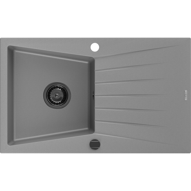 Mexen Cesar évier en granit à 1 bac avec égouttoir 775 x 470 mm, gris, siphon noir - 6514771010-71-B