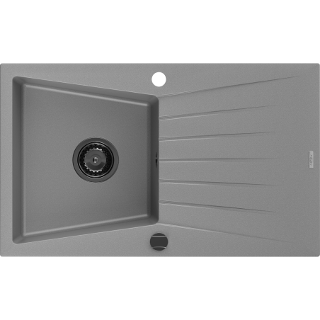 Mexen Cesar évier en granit 1 bac avec égouttoir 775 x 470 mm, gris, siphon noir - 6514771010-71-B