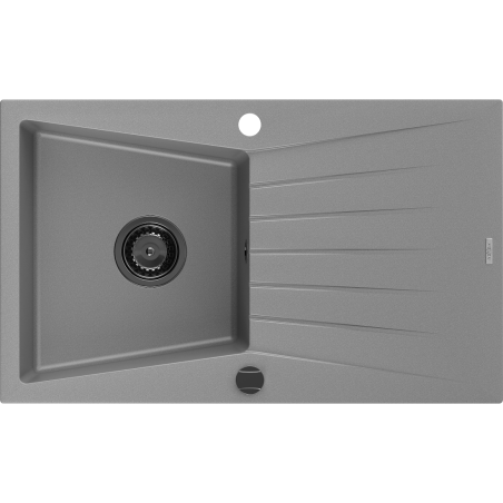 Mexen Cesar évier en granit à 1 bac avec égouttoir 775 x 470 mm, gris, siphon noir - 6514771010-71-B