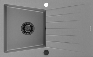 Mexen Cesar évier en granit 1 bac avec égouttoir 775 x 470 mm, gris, siphon noir - 6514771010-71-B