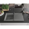Mexen Cesar évier en granit 1 bac avec égouttoir 775 x 470 mm, gris, siphon noir - 6514771010-71-B