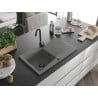 Mexen Cesar évier en granit 1 bac avec égouttoir 775 x 470 mm, gris, siphon noir - 6514771010-71-B