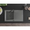 Mexen Cesar évier en granit 1 bac avec égouttoir 775 x 470 mm, gris, siphon noir - 6514771010-71-B