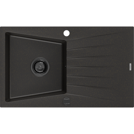 Mexen Cesar évier en granit 1 bac avec égouttoir 775 x 470 mm, noir/doré métallisé, siphon noir - 6514771010-75-B