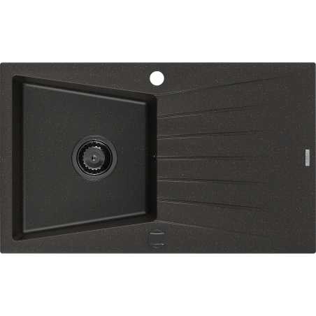 Mexen Cesar évier en granit à 1 bac avec égouttoir 775 x 470 mm, noir/doré métallique, siphon noir - 6514771010-75-B