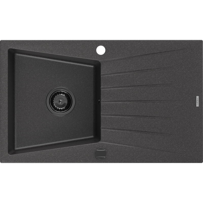 Mexen Cesar évier en granit 1 bac avec égouttoir 775 x 470 mm, noir moucheté, siphon noir - 6514771010-76-B