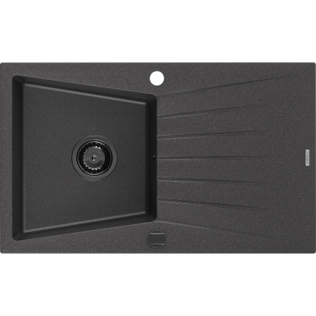 Mexen Cesar évier de cuisine en granit avec 1 bac et égouttoir 775 x 470 mm, noir moucheté, siphon noir - 6514771010-76-B