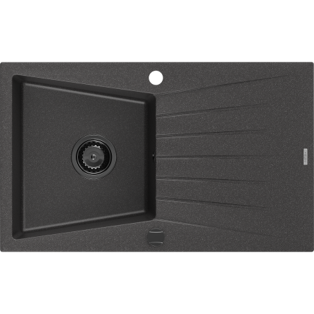 Mexen Cesar évier en granit 1 bac avec égouttoir 775 x 470 mm, noir moucheté, siphon noir - 6514771010-76-B
