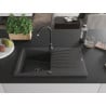 Mexen Cesar évier en granit 1 bac avec égouttoir 775 x 470 mm, noir moucheté, siphon noir - 6514771010-76-B