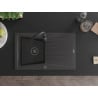 Mexen Cesar évier en granit 1 bac avec égouttoir 775 x 470 mm, noir moucheté, siphon noir - 6514771010-76-B