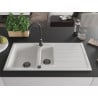 Mexen Andres évier en granit 1,5 bac avec égouttoir 1000 x 500 mm, blanc, siphon noir - 6515101510-20-B