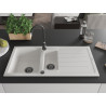Mexen Andres évier en granit à 1,5 bac avec égouttoir 1000 x 500 mm, blanc, siphon noir - 6515101510-20-B