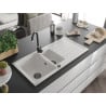 Mexen Andres évier en granit 1,5 bac avec égouttoir 1000 x 500 mm, blanc, siphon noir - 6515101510-20-B