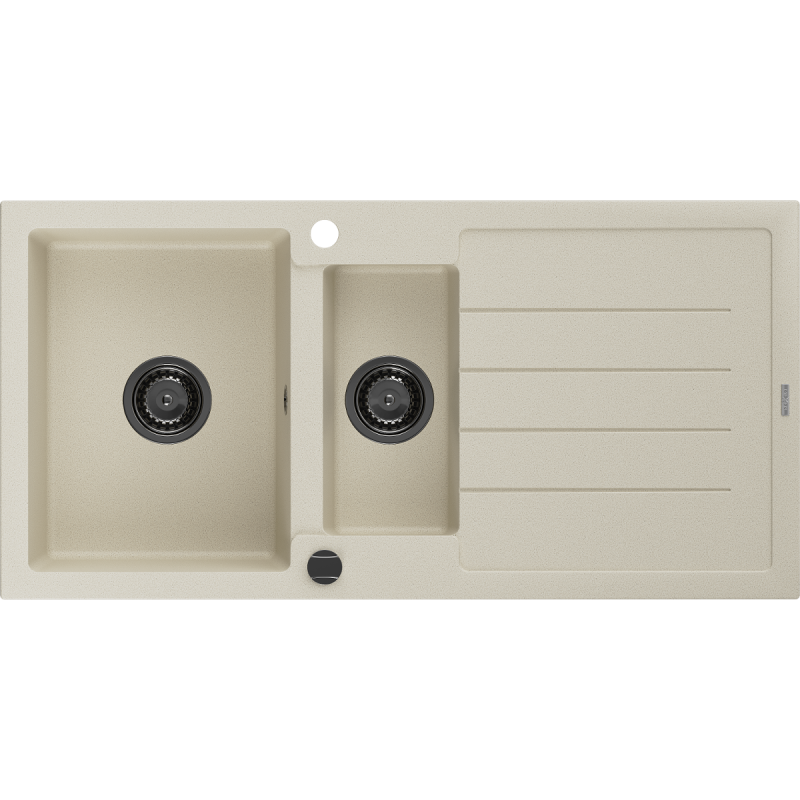 Mexen Andres évier en granit 1,5 bac avec égouttoir 1000 x 500 mm, beige, siphon noir - 6515101510-69-B