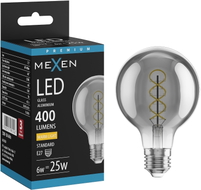 Mexen Vintis Ampoule filament spirale LED E27, G80, 6W, Chaude - 2700K, 400 lm, fumée - L165-E27-0627-70