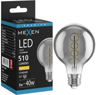 Mexen Vintis Ampoule filament spirale LED E27, G80, 8W, Chaude - 2700K, 510 lm, smoke - L165-E27-0827-70