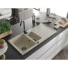 Mexen Andres évier en granit 1,5 bac avec égouttoir 1000 x 500 mm, beige, siphon noir - 6515101510-69-B