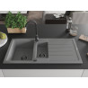 Mexen Andres évier en granit 1,5-cuve avec égouttoir 1000 x 500 mm, gris, siphon noir - 6515101510-71-B