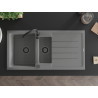 Mexen Andres évier en granit 1,5-cuve avec égouttoir 1000 x 500 mm, gris, siphon noir - 6515101510-71-B