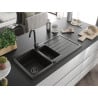 Mexen Andres évier en granit 1,5 bacs avec égouttoir 1000 x 500 mm noir/or métallique, siphon noir - 6515101510-75-B