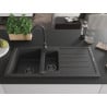 Mexen Andres évier en granit 1,5 bac avec égouttoir 1000 x 500 mm noir moucheté, siphon noir - 6515101510-76-B