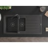 Mexen Andres évier en granit 1,5 bac avec égouttoir 1000 x 500 mm noir moucheté, siphon noir - 6515101510-76-B
