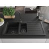 Mexen Andres évier en granit 1,5 cuve avec égouttoir 1000 x 500 mm noir, siphon noir - 6515101510-77-B
