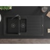 Mexen Andres évier en granit 1,5 cuve avec égouttoir 1000 x 500 mm noir, siphon noir - 6515101510-77-B