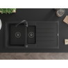 Mexen Andres évier en granit à 1,5 bac avec égouttoir 1000 x 500 mm noir, siphon noir - 6515101510-77-B