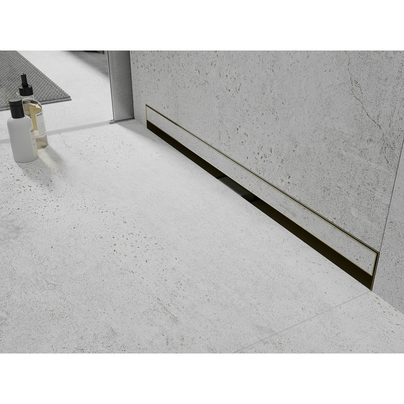 Mexen Flat Wall siphon linéaire mural 2 en 1 110 cm, or brossé - 1A30110