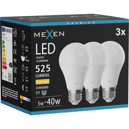Mexen Nova 3x Ampoule LED E27, A60, 5W, Chaude - 3000K, 525 lm - L100-E27-0530-01x03